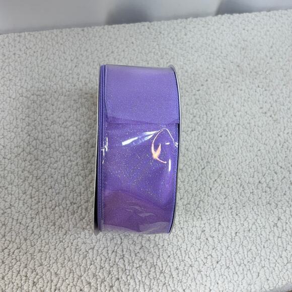 2.5" Iridescent Glitter Misted Satin Ribbon Lavender 50 Yard New Polyester Wired - Picture 2 of 4
